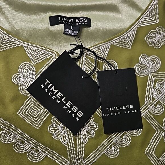 NWT Timeless Naeem Khan Chartreuse embroidered dress size Large - Picture 10 of 14